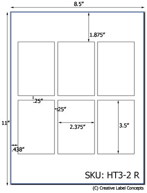  2.375 x 3.50 Rectangle Hang Tag Sheet (die-cut white cardstock) <BR><B>USUALLY SHIPS SAME DAY</B>