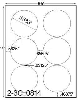 3 1/3 Diameter Round <B>PREMIUM</B> Water-Resistant White Inkjet Label Sheet<BR><B>USUALLY SHIPS SAME DAY</B>