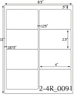 4 x 2 1/2 Rectangle Water-Resistant White Polyester Laser Label Sheet<BR><B>USUALLY SHIPS SAME DAY</B>