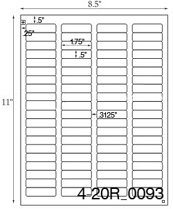 1 3/4 x 1/2 Rectangle Removable White Label Sheet<BR><B>USUALLY SHIPS SAME DAY</B>